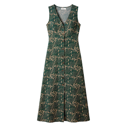 Vestido Midi sin Mangas con Estampado Tropical de Hojas
