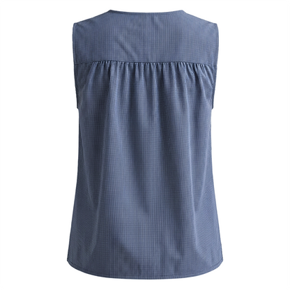 Blusa Sisada Azul Marino Mujer Estampada a Cuadros con Botones Ocultos