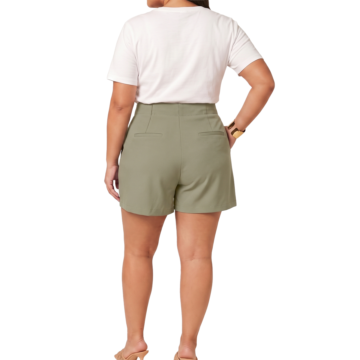 Short de tiro alto con pinzas color verde oliva