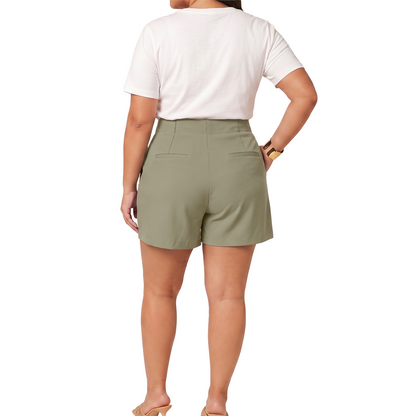 Short de tiro alto con pinzas color verde oliva