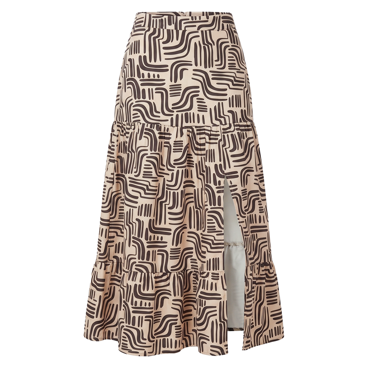 Falda Mujer Midi Estampada con Abertura y Olanes Casual