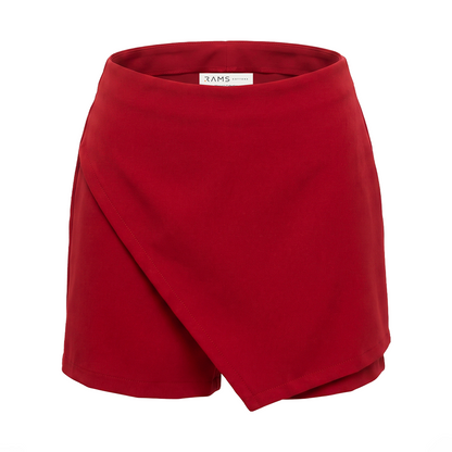 Falda Short Rojo Mujer Asimétrica Corta con Cierre Lateral
