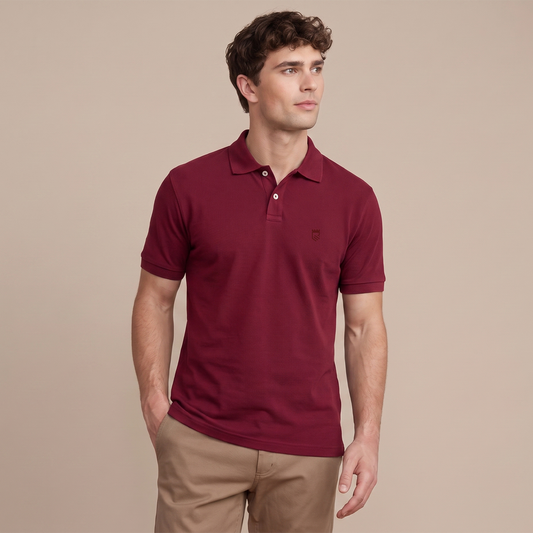 Playera Tipo Polo Color Rojo Vino Con Bordado Slim Fit Para Hombre
