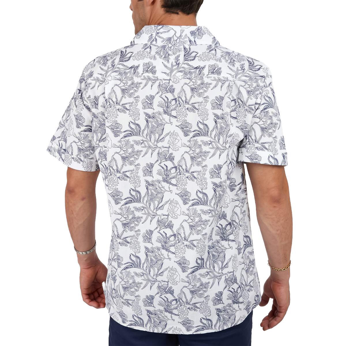 Camisa Floral Line Art Tropical Hombre Manga Corta Casual