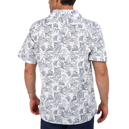 Camisa Floral Line Art Tropical Hombre Manga Corta Casual