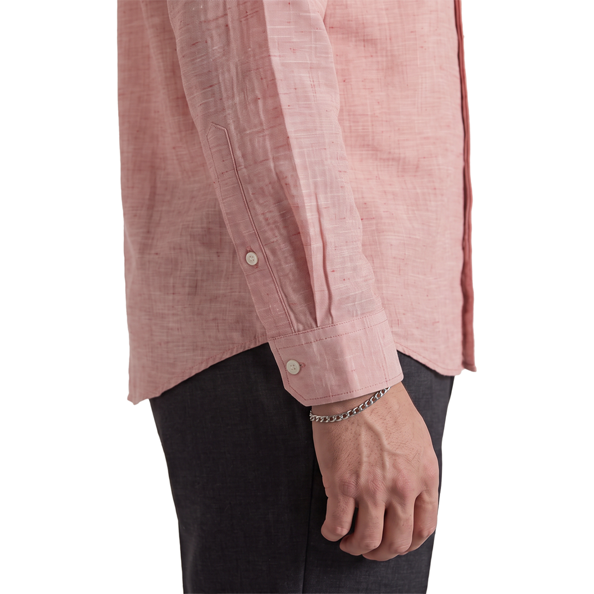 Camisa de hombre manga larga con cuello mao color rosa
