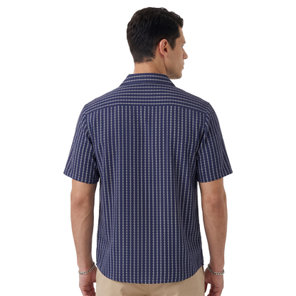 Camisa Azul Marino Estampado Casual Hombre Loose Fit Algodón