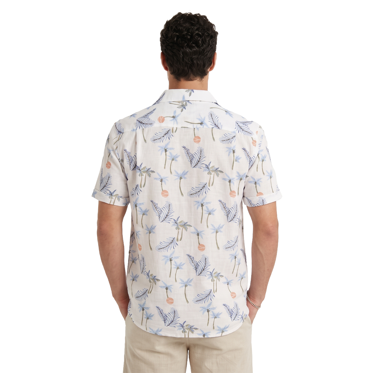 Camisa Hombre Manga Corta Estampado Tropical Moderna Cuello Resort