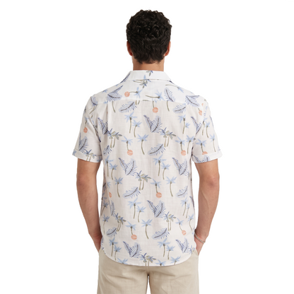 Camisa Hombre Manga Corta Estampado Tropical Moderna Cuello Resort