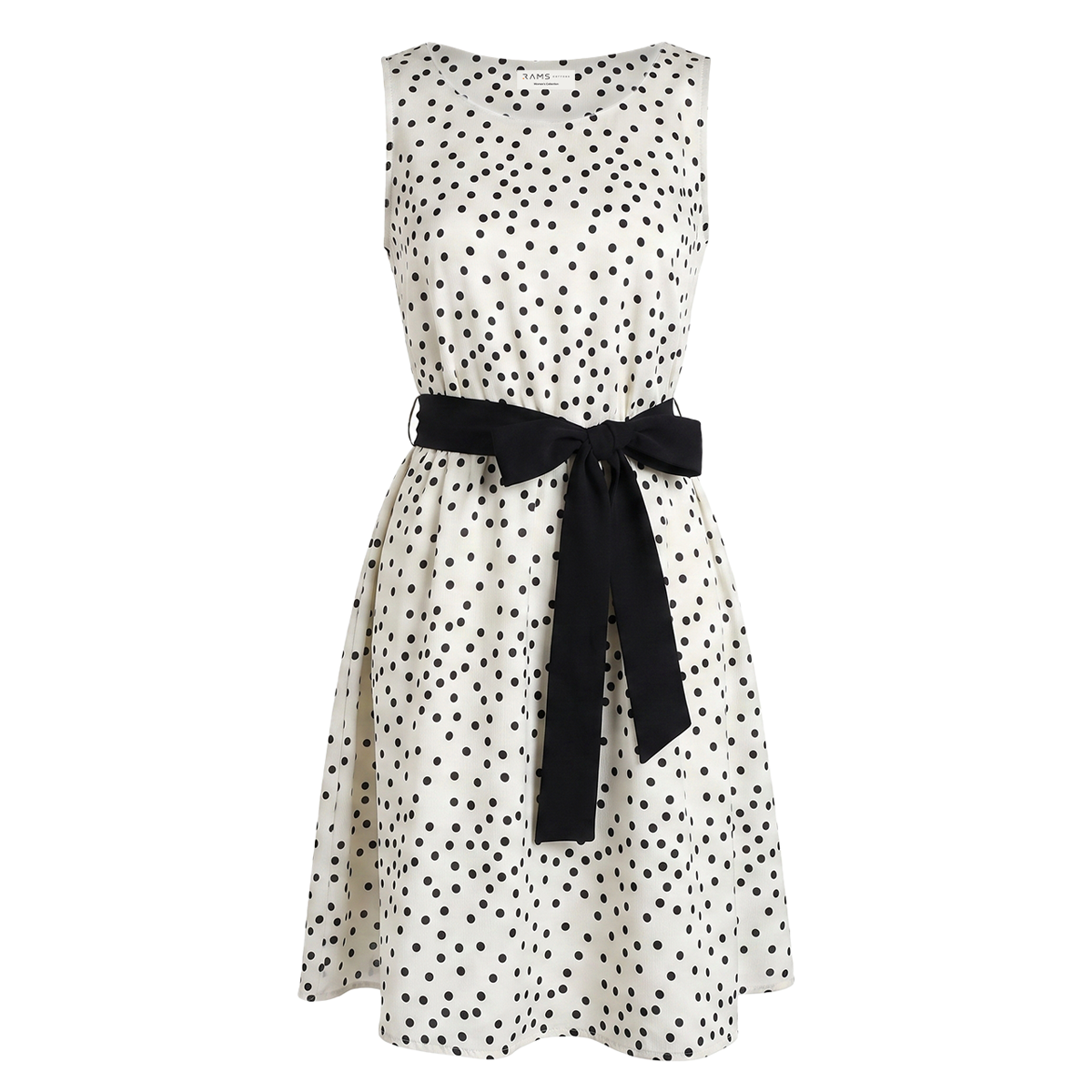 Vestido Corto Mujer Estampado de Puntos con Cinturón Ajustable
