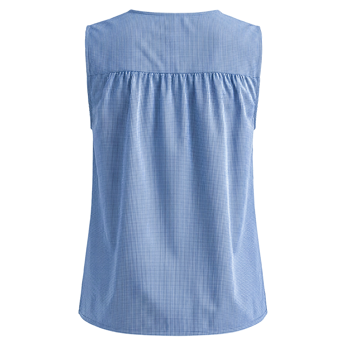 Blusa Azul Mujer Sin Mangas Cuadros Pequeños con Moños