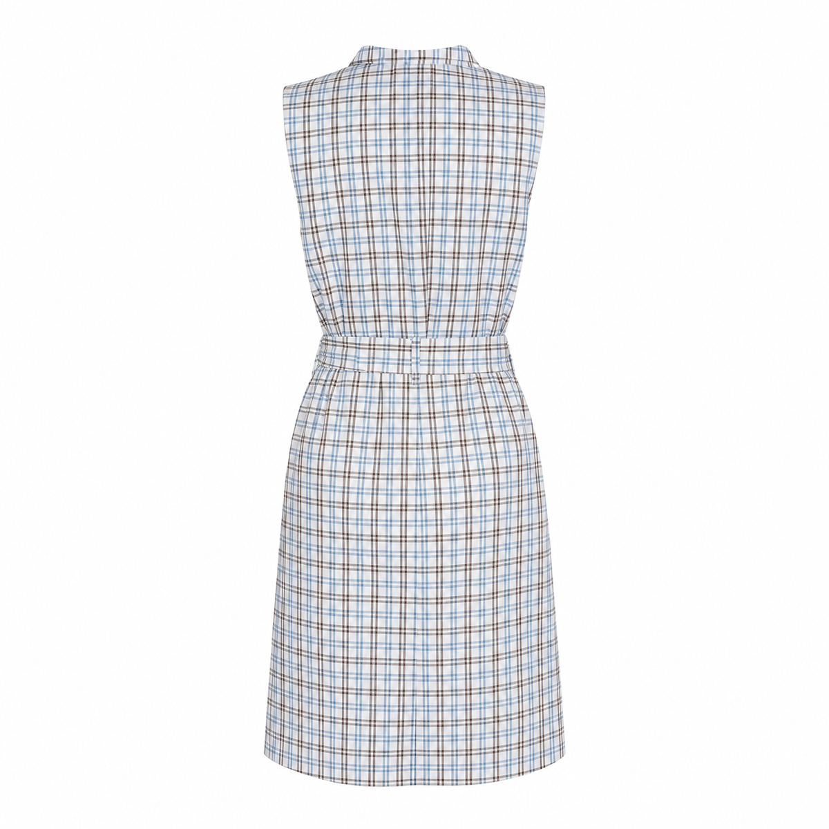 Vestido Camisero Corto Mujer Escote V Estampado Cuadros Azules