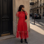 Vestido  Rojo Mujer Midi de Mesh con Forro al Tono y Elástico