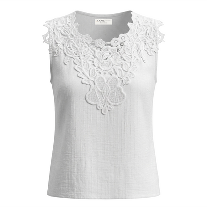 Blusa sin mangas blanca con encaje floral