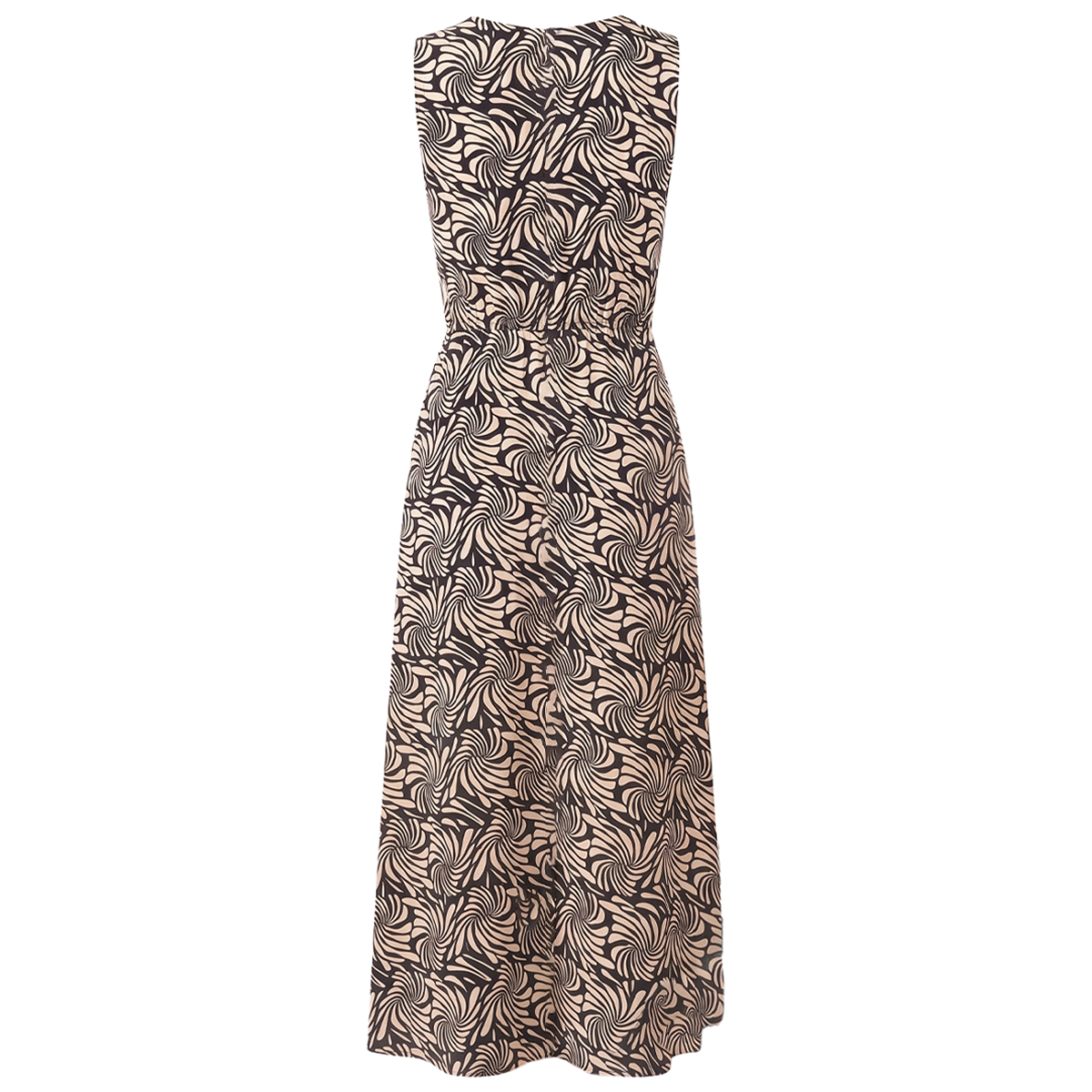 Vestido midi sin mangas con estampado de remolinos en negro y beige