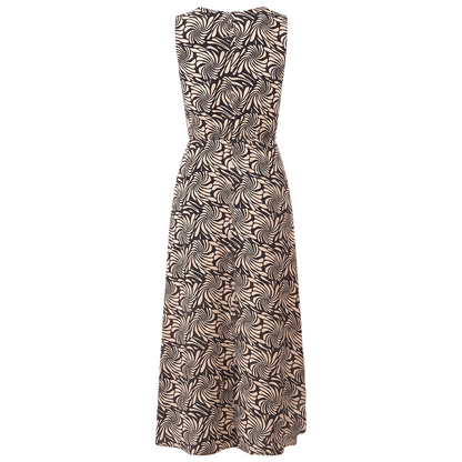 Vestido midi sin mangas con estampado de remolinos en negro y beige