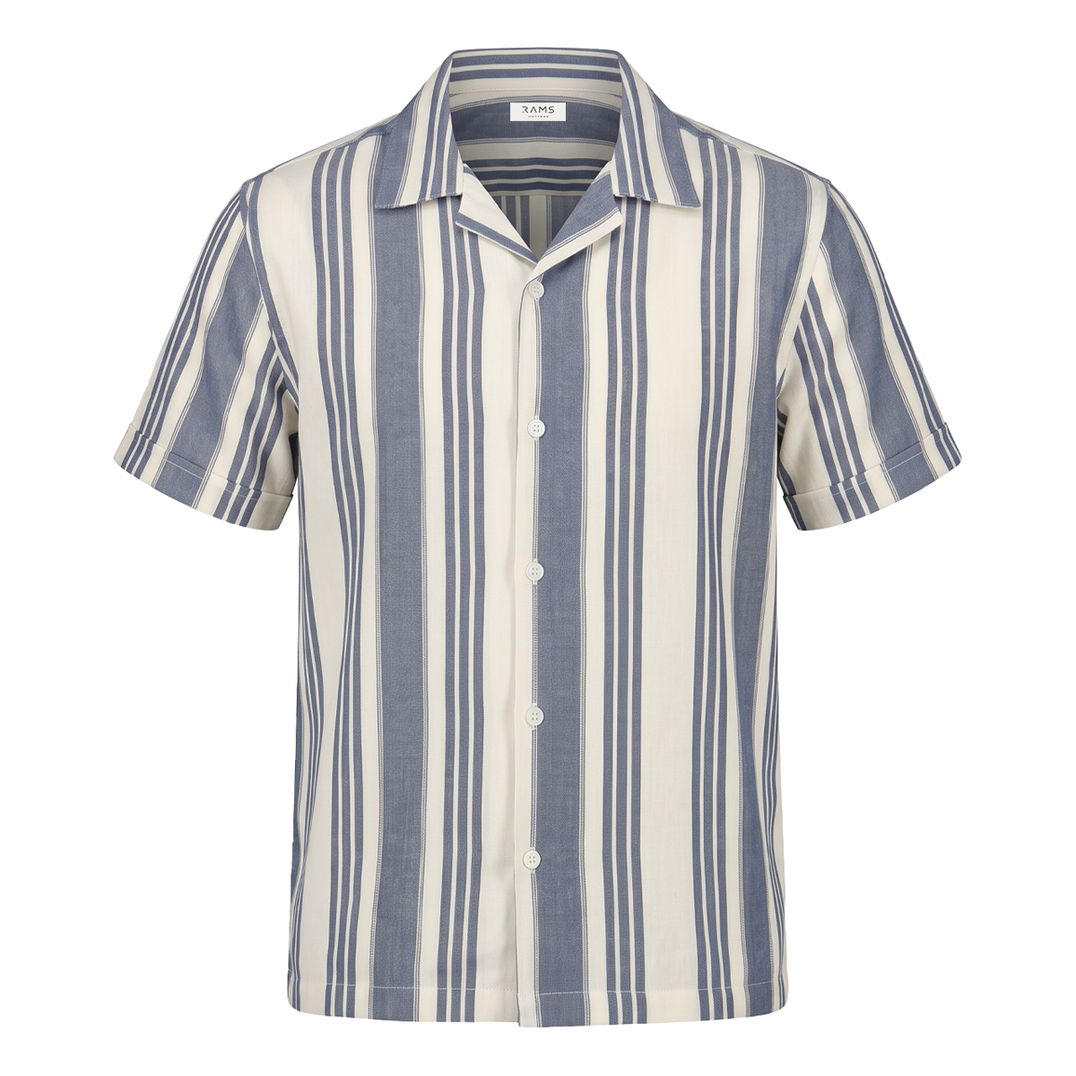 Camisa Hombre Loose Fit Estampado Vertical Cuello Resort Tela Algodón