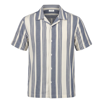 Camisa Hombre Loose Fit Estampado Vertical Cuello Resort Tela Algodón