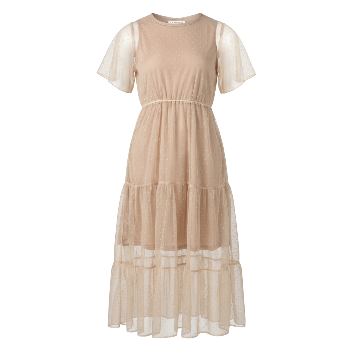 Vestido Palo de Rosa Midi Mujer Mesh Cuello Redondo con Forro Corto