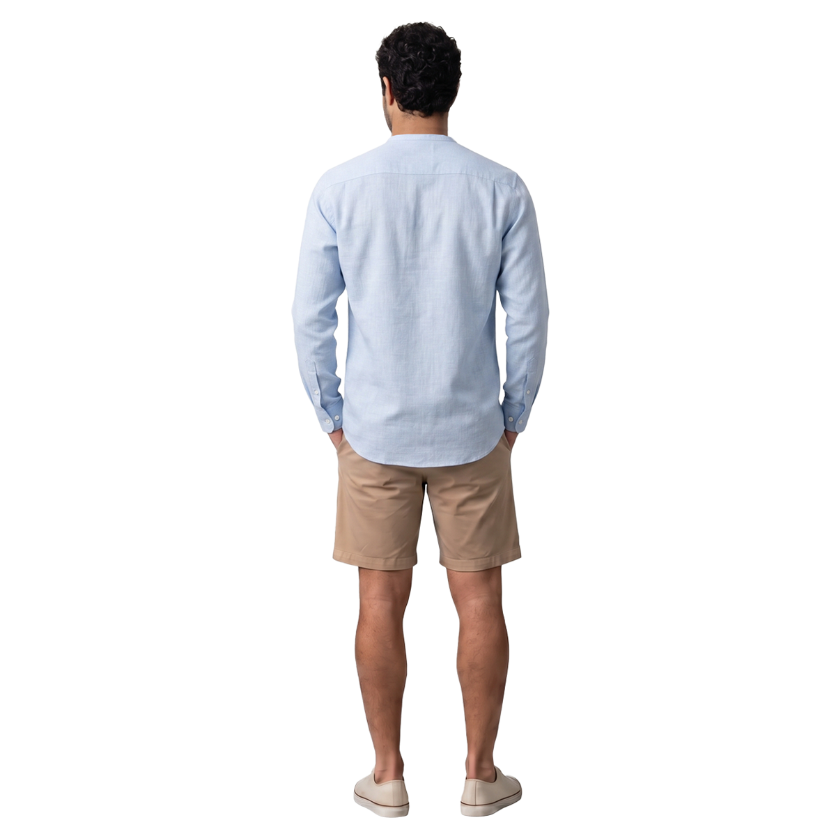 Camisa Azul Manga Larga Hombre Cuello Redondo Textura Moderna