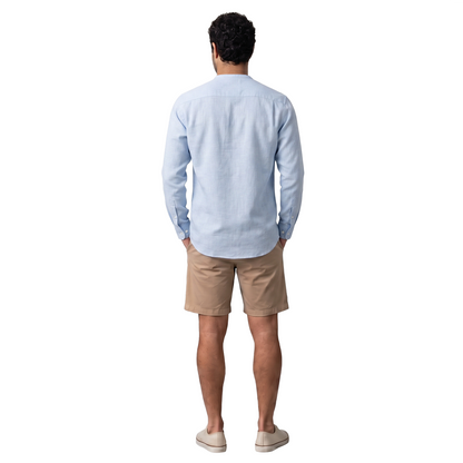 Camisa Azul Manga Larga Hombre Cuello Redondo Textura Moderna