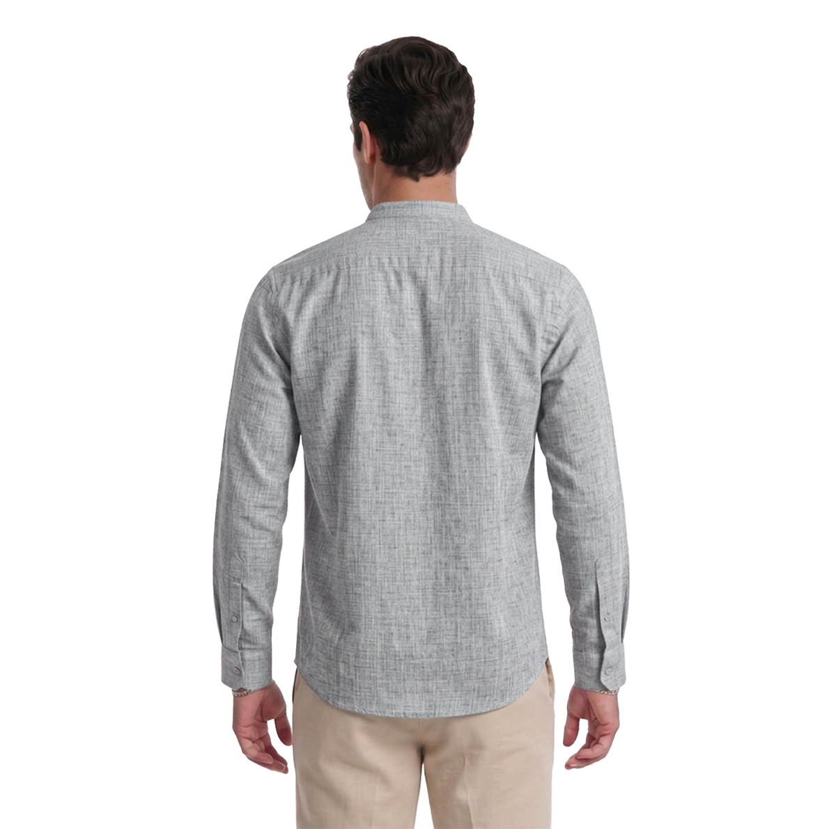 Camisa de hombre manga larga con cuello mao gris