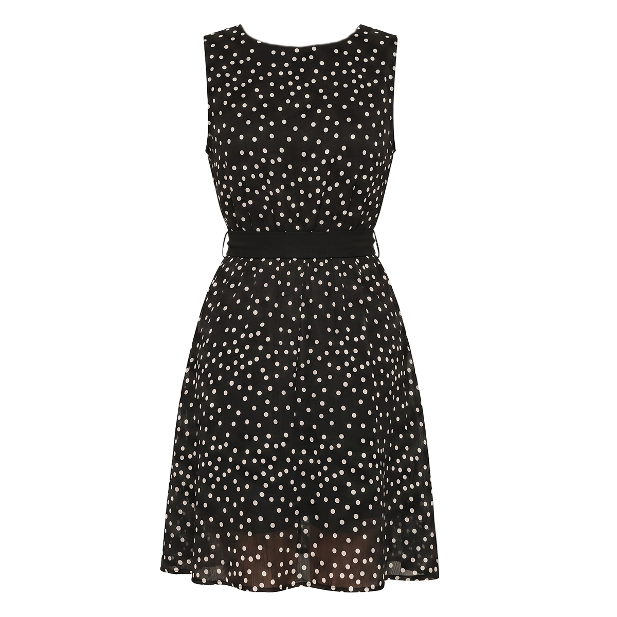 Vestido Sisado Mujer Corto Estampado de Puntos Cinturón Ajustable