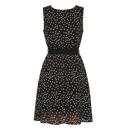 Vestido Sisado Mujer Corto Estampado de Puntos Cinturón Ajustable