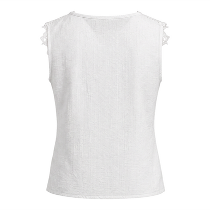 Blusa sin mangas blanca con encaje floral