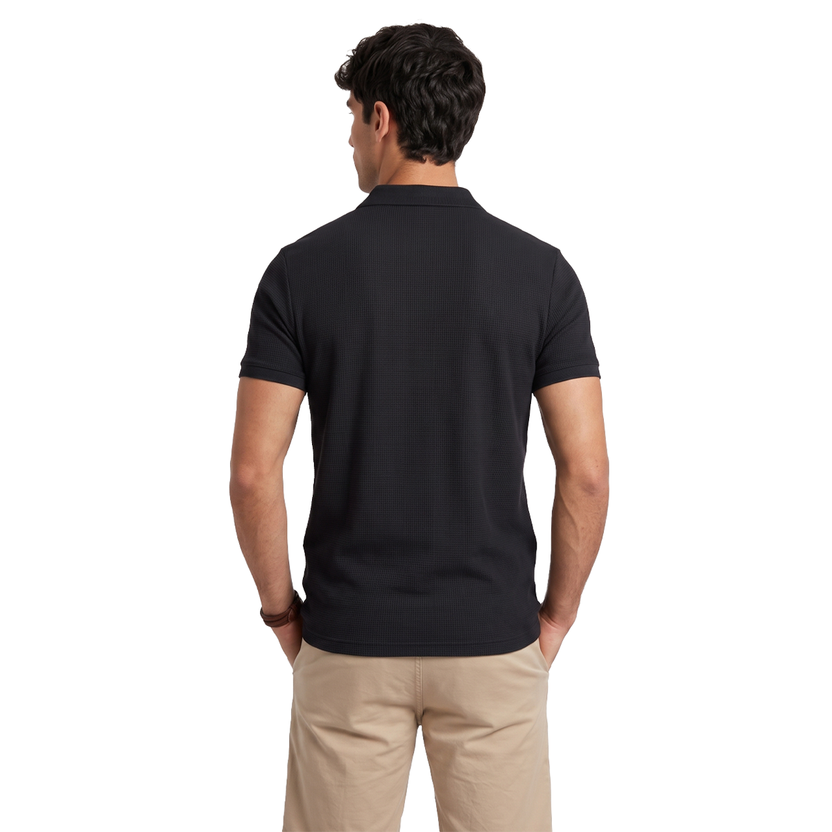Polo manga corta para hombre color negro con textura waffle