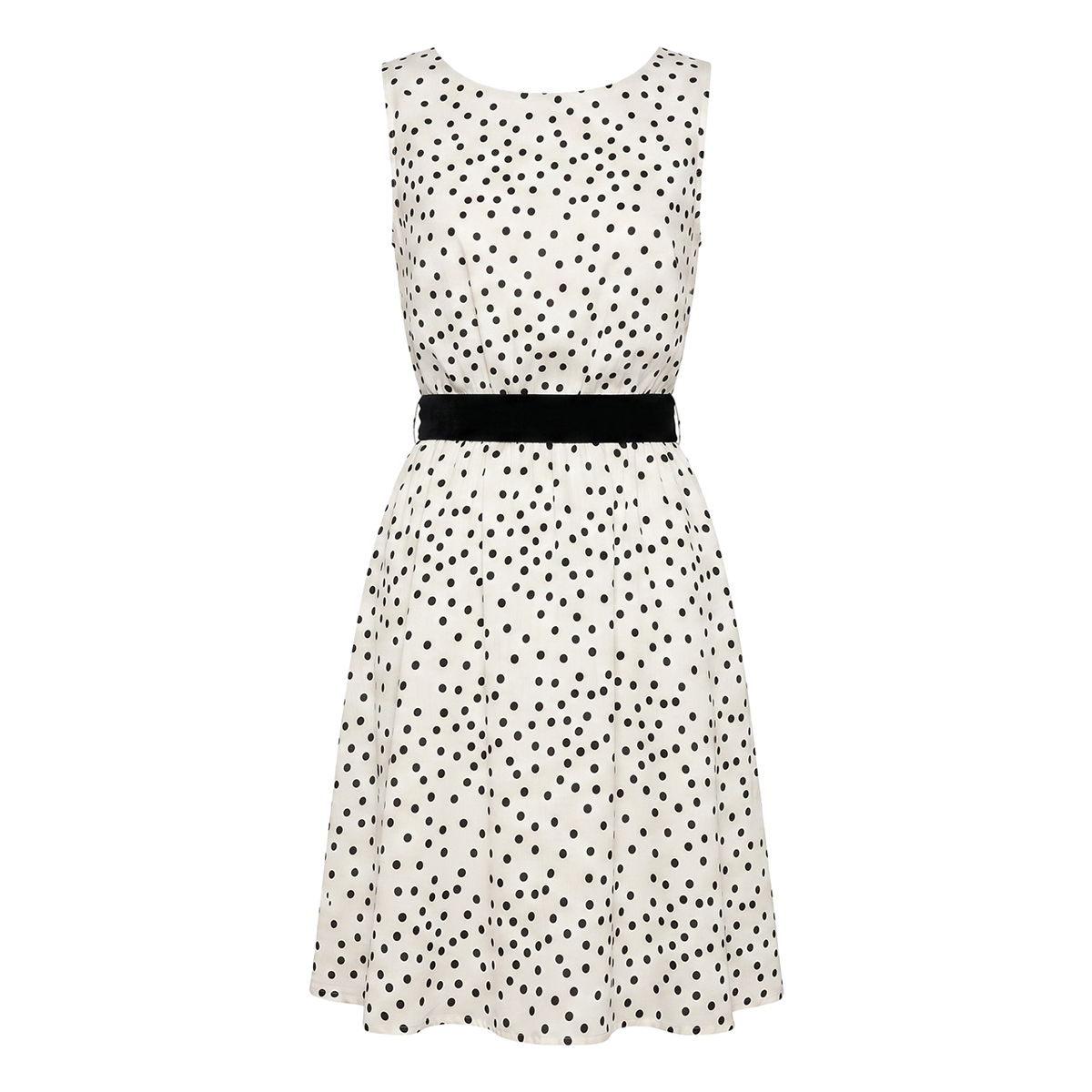 Vestido Corto Mujer Estampado de Puntos con Cinturón Ajustable