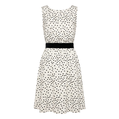 Vestido Corto Mujer Estampado de Puntos con Cinturón Ajustable
