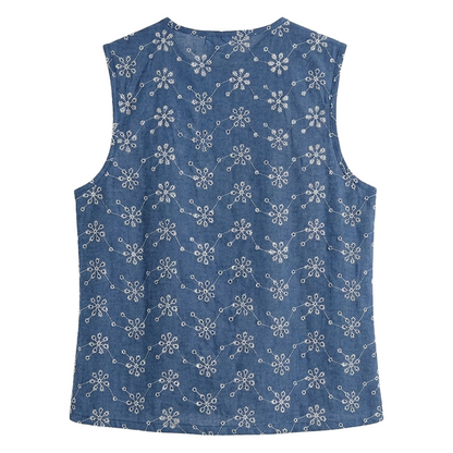 Blusa Mujer Sisada Tipo Chaleco con Lazos Ajustables Bordada