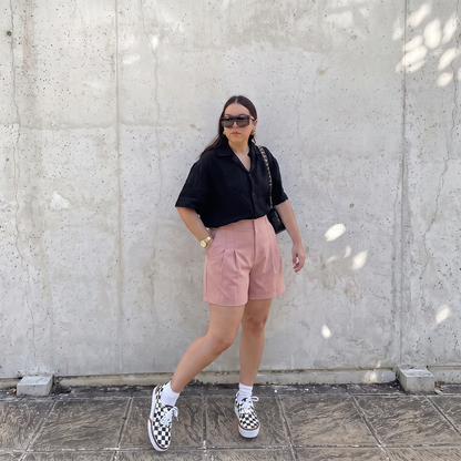 Shorts de vestir de tiro alto con pinzas para mujer