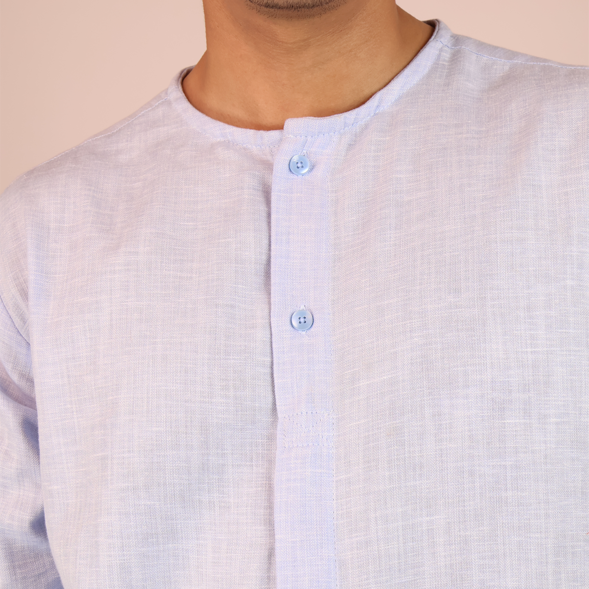 Camisa Azul Manga Larga Hombre Cuello Redondo Textura Moderna