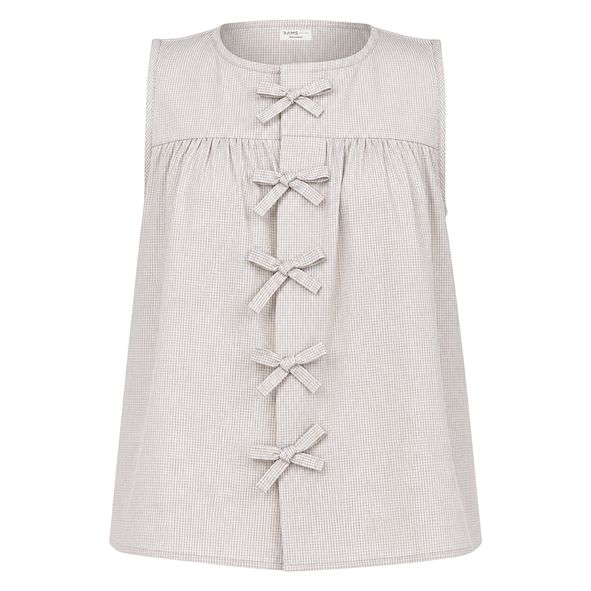 Blusa Mujer Sisada Estampado Cuadros con Moños y Botones Ocultos Color Arena