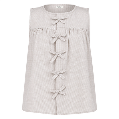 Blusa Mujer Sisada Estampado Cuadros con Moños y Botones Ocultos Color Arena