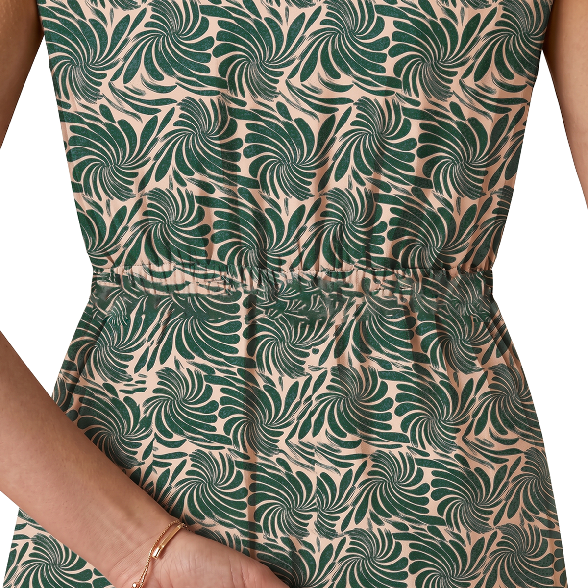 Vestido Midi sin Mangas con Estampado Tropical de Hojas