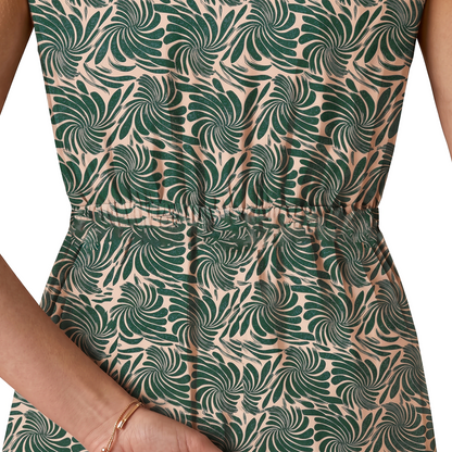 Vestido Midi sin Mangas con Estampado Tropical de Hojas