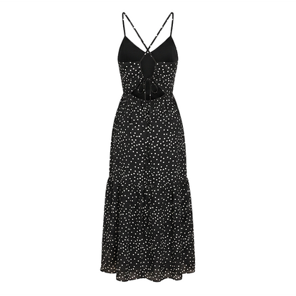 Vestido Largo Mujer Tirantes Ajustables Estampado de Puntos Casual