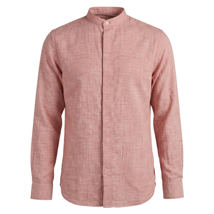 Camisa de hombre manga larga con cuello mao color rosa