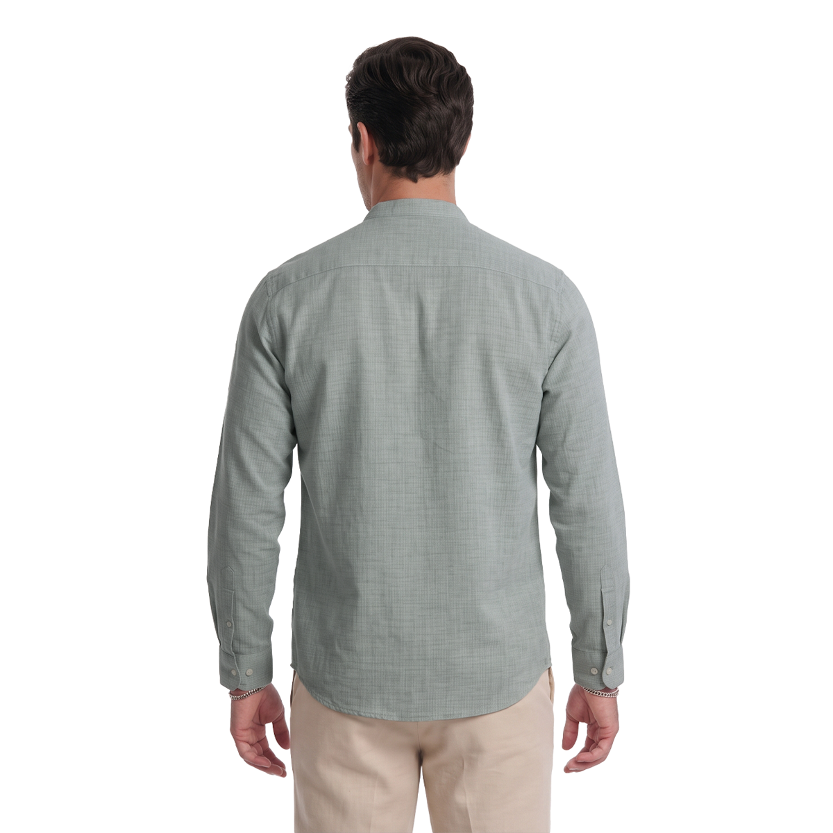 Camisa de hombre con cuello mao en color verde
