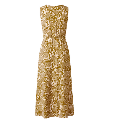 Vestido midi sin mangas con estampado swirl mostaza y blanco