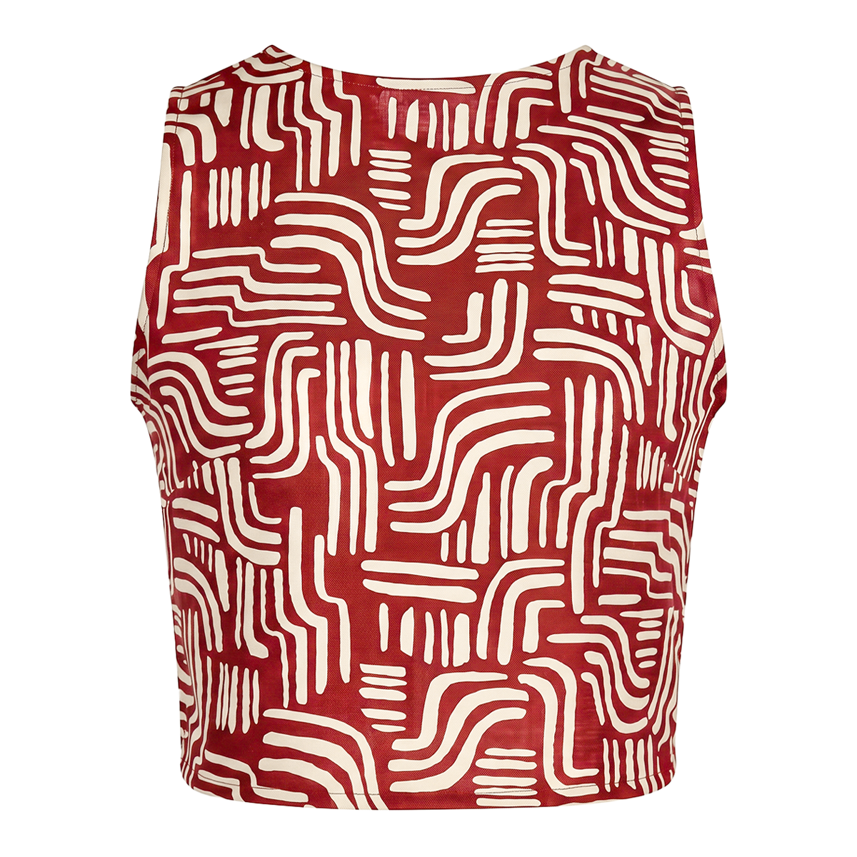 Blusa Corta Mujer Sisada con Estampado Rojo  y Cuello Redondo