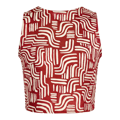 Blusa Corta Mujer Sisada con Estampado Rojo  y Cuello Redondo