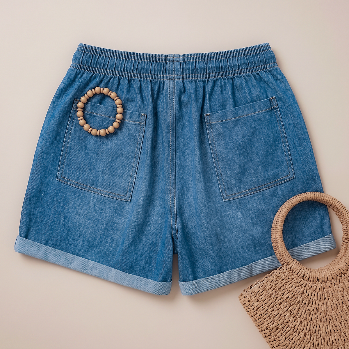 Short Azul Claro Corto Mujer Denim Algodón Cómodo Suave y Fresco