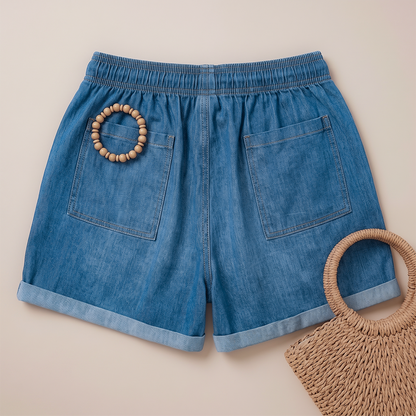 Short Azul Claro Corto Mujer Denim Algodón Cómodo Suave y Fresco