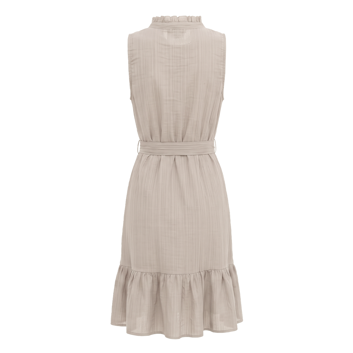 Vestido corto sin mangas con cuello fruncido y cinturón