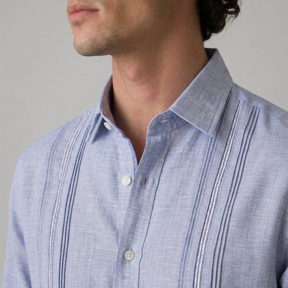 Guayabera Manga Larga Azul Plúmbago Jaspe con Alforzas Hombre