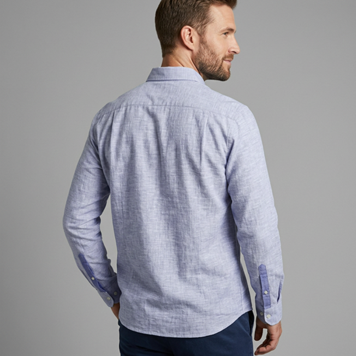Guayabera Manga Larga Azul Plúmbago Jaspe con Alforzas Hombre